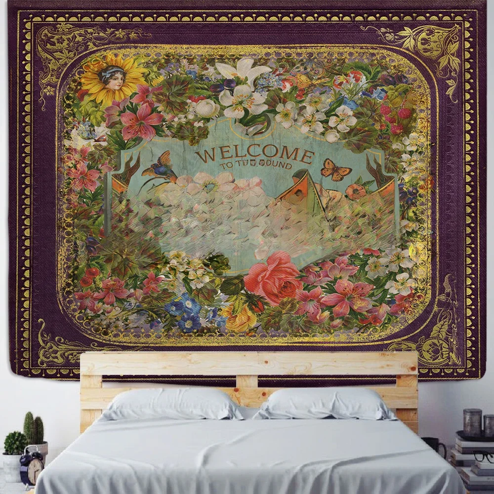 Retro Illustration Tapestry Wall Hanging Bohemian Style Hippie Tapiz Art Aesthetics Living Room Home