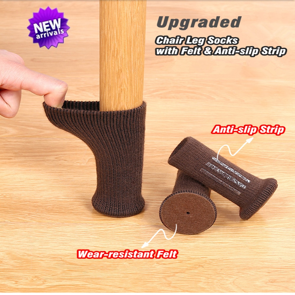 16PCS Upgraded Chair Leg Floor Protector Sock with Felt & Anti-slip Strip for 25-45mm Round & Square Table Chairs Feet F