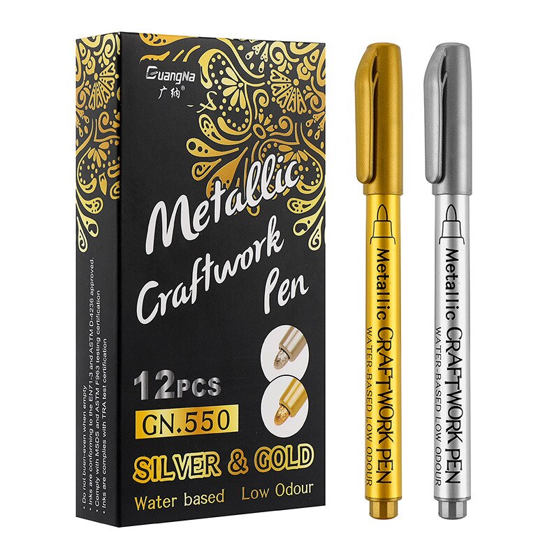 Metallic Waterproof Paint Marker Pens Gold Silver For DIY Drawing Students Supplies Marker Craftwork Permanent Pen
