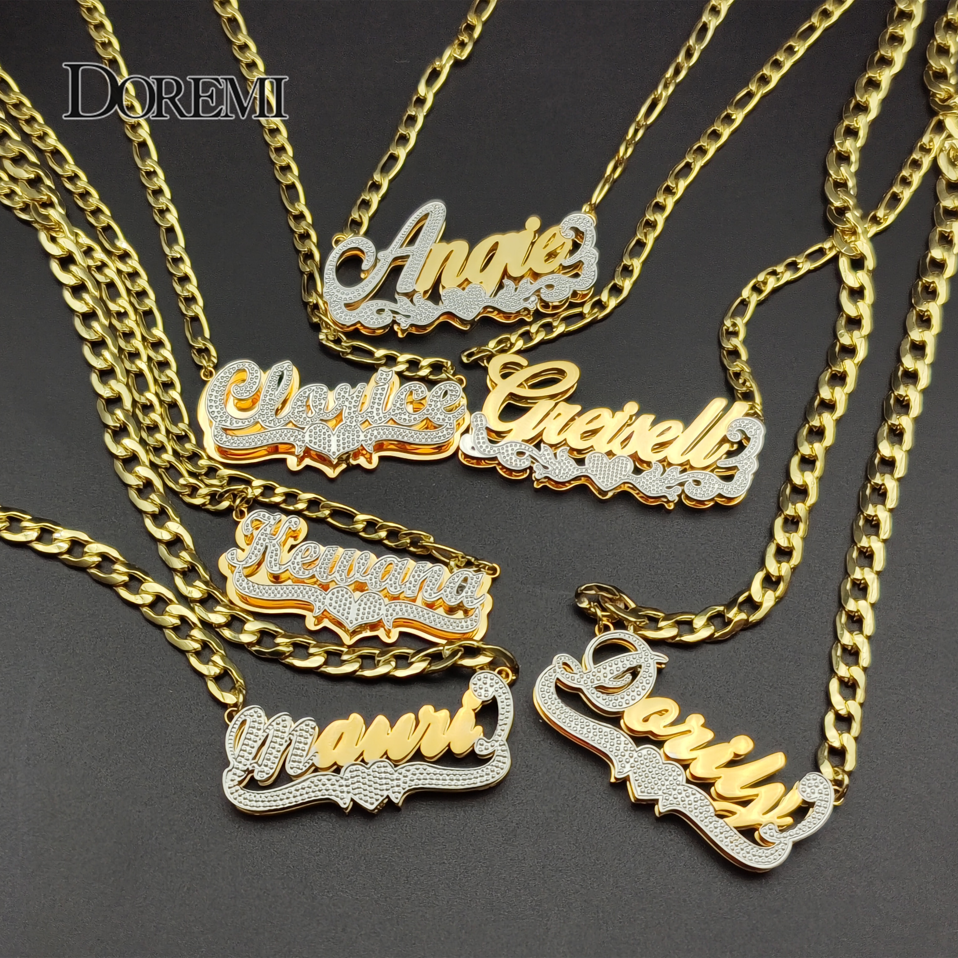 DOREMI Stainless Custom Nameplate Necklace 3D Pendant Necklace Personalized Custom Name Jewelry for Women/Men Free Shipping