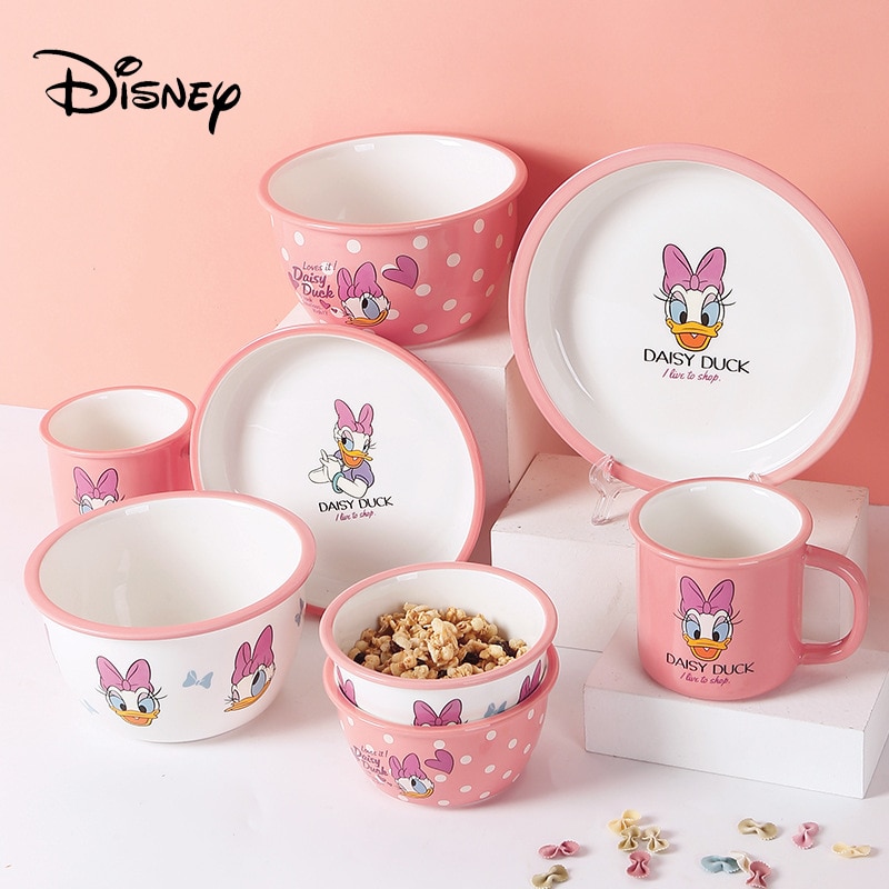Disney Bowl Set Cute Cartoon Daisy Breakfast Mug Dinnerware Set Plates and Bowls Dishes Fruit Noodle Bowl Salad Bowl Ceramic