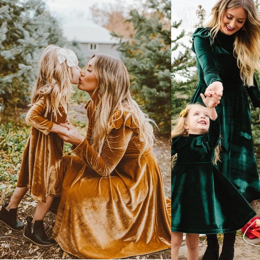 Autumn Mother Daughter Dress Full Sleeve Mommy and Me Dresses Clothes Family Matching Outfits Look Mom Mum & Baby Girl'