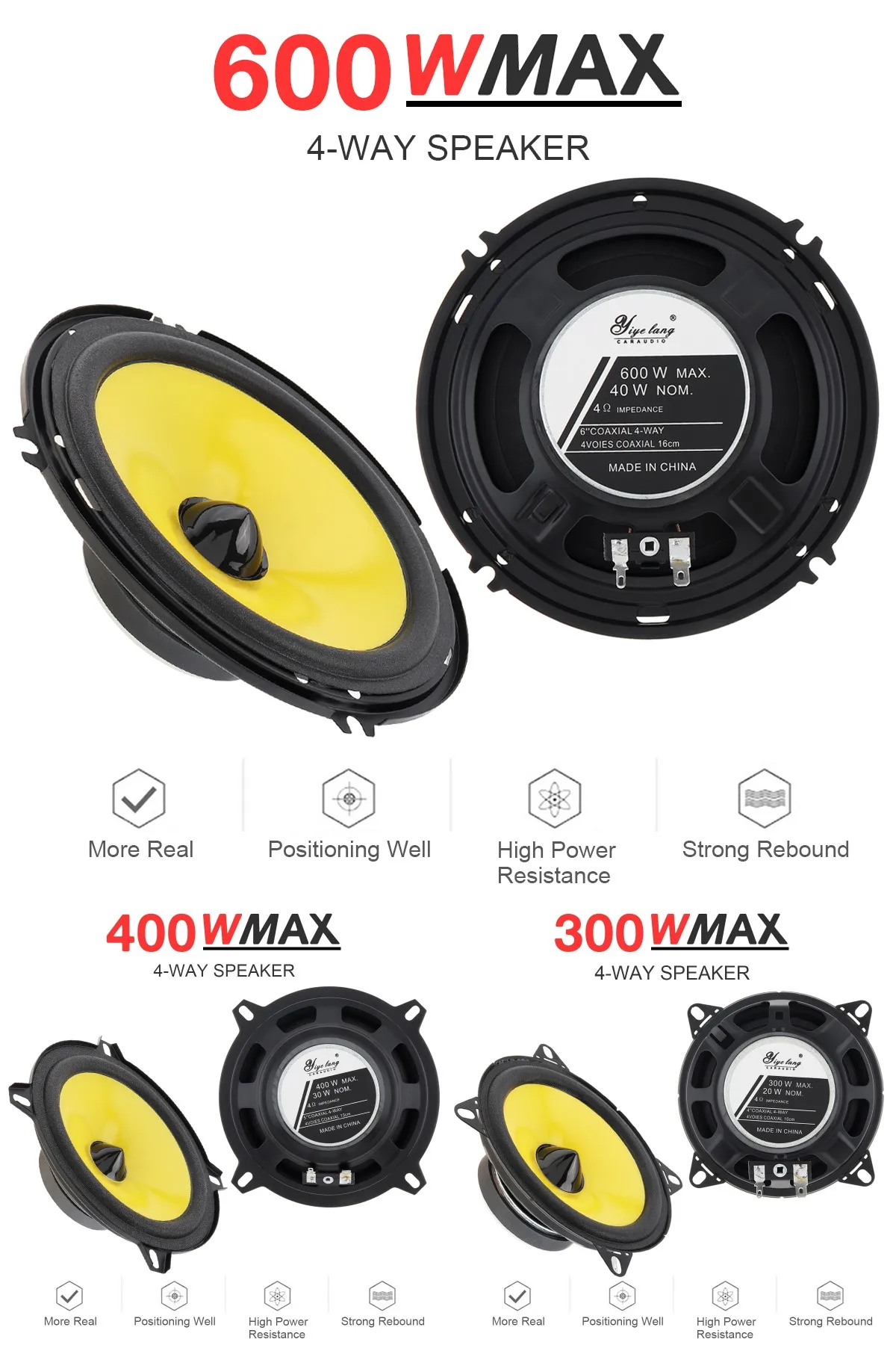 2pcs 4 / 5 / 6 Inch 600W Car Audio Speaker Universal Heavy Mid-bass Ultra-thin Modified Speaker