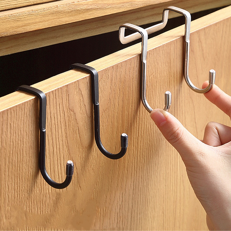 Stainless Steel Hooks Kitchen Cabinet Door S Hook Multifunctional Hanger Door Back Hats Key Hook Nail-Free Bathroom Wall Hanging