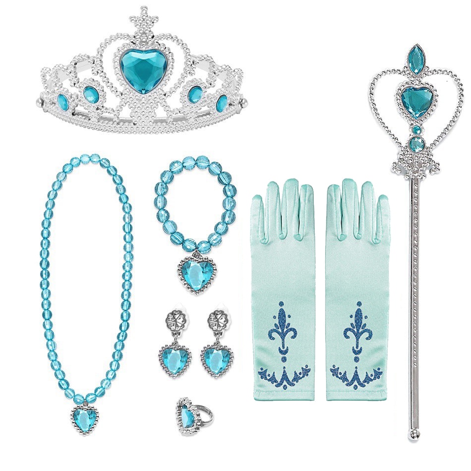 Princess Girls Elsa Cosplay Sets Crown Magic Wand Necklace Wig Gloves Accessories Earring Bracelet Girls Princess Accessories