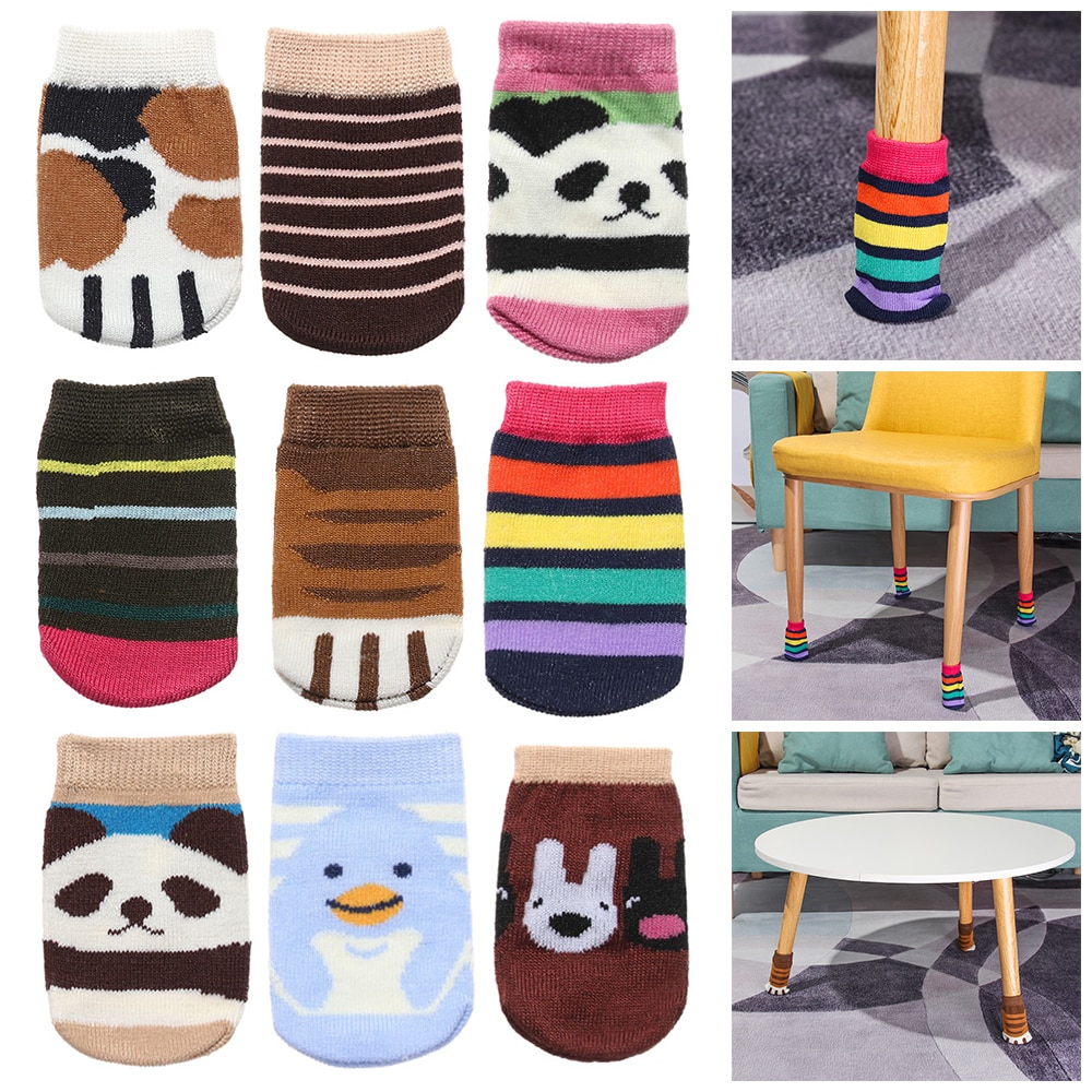 4Pcs Cute Cartoon Table Foot Socks Chair Leg Covers Floor Protectors Non-Slip Knitting Socks For Furniture Home Decor 14 Colors