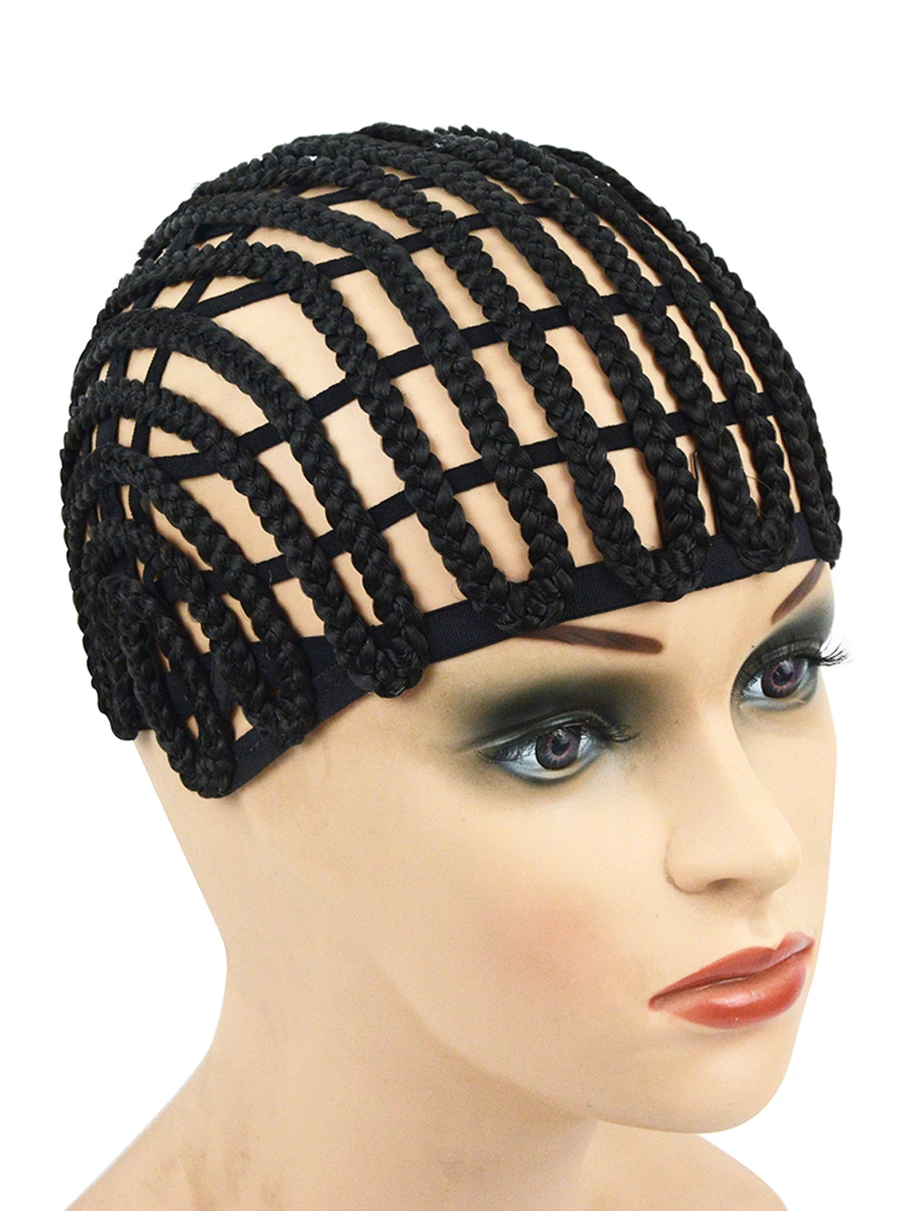 1Pc Wig Cap with Adjustable Headband and Clips Black Weaving Wig Cap with Big Holes Braided Wig Cap