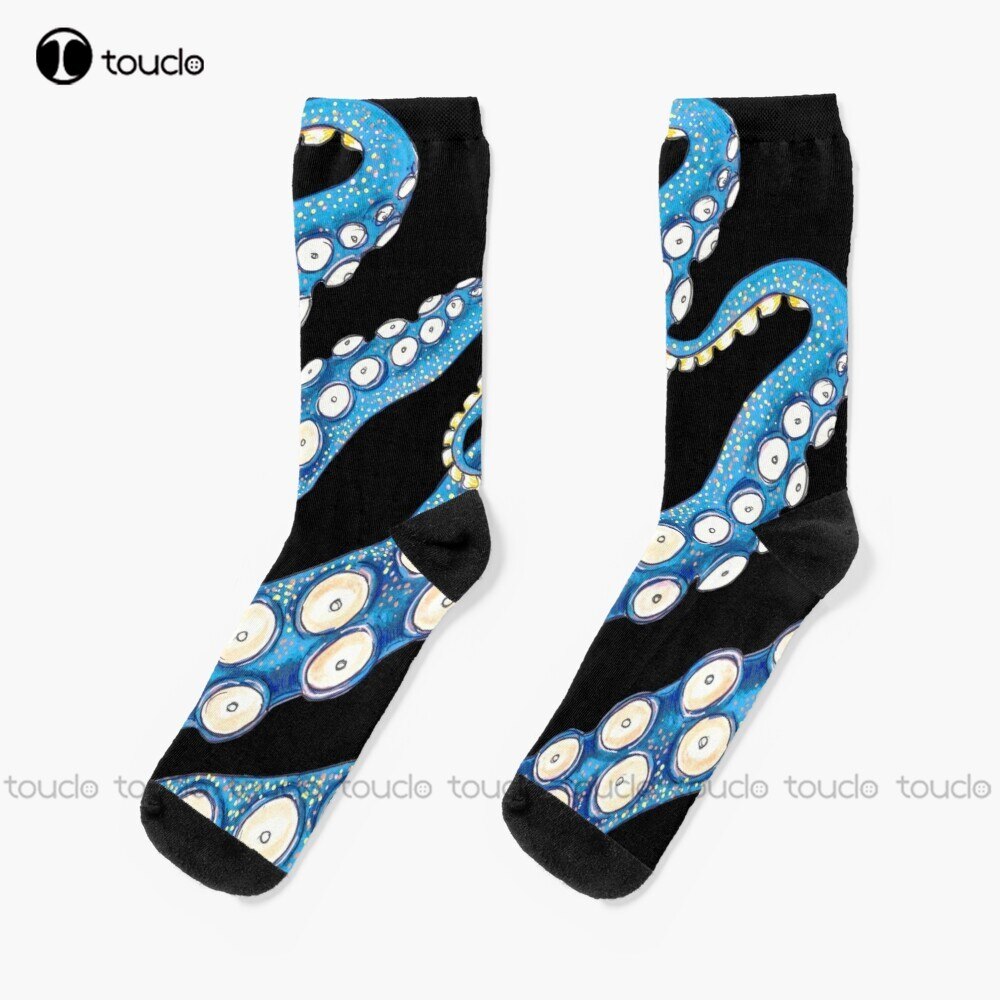 Blue Kraken Octopus Tentacles Ink Art Socks Winter Socks For Men Personalized Custom Unisex Adult Teen Youth Socks Funny Sock