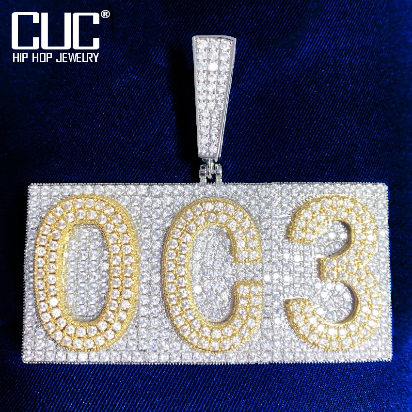 No Chain Custom Square Card Letter Name Pendant Men Hip Hop Necklace Full Zircon Customized Number Rock Rapper Jewelry