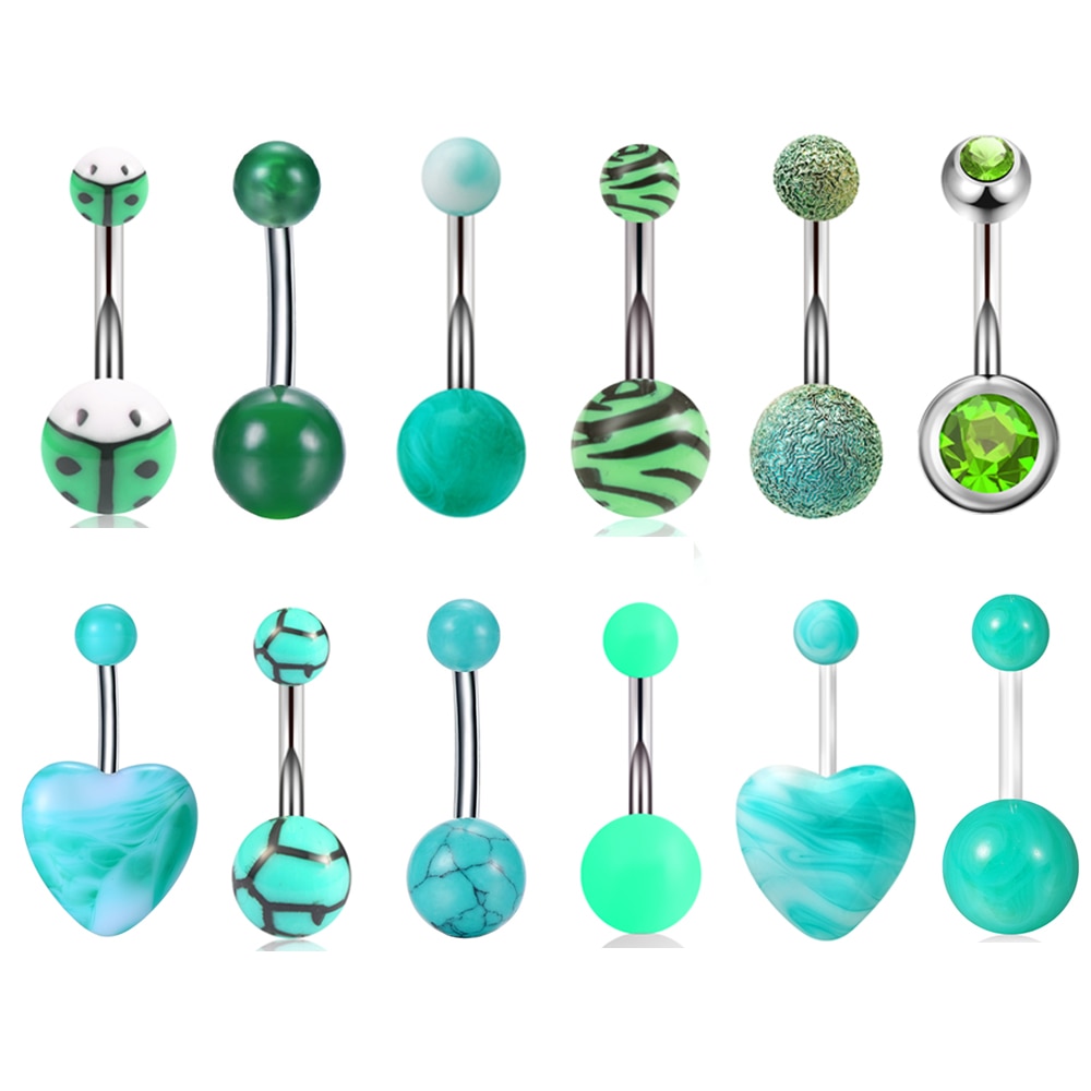 1Pcs Stainless Stone Diamond Belly Button Ring Piercing Decoration Surgical Woman Body Green Jewelry Navel Belly Piecring