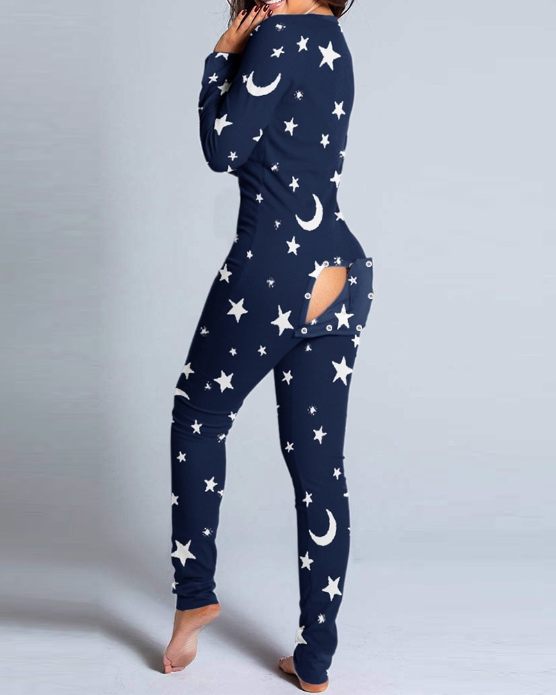 2021 Women Christmas Onesies With Butt Flap For Adults Sexy Sleepwear Romper Open Butt Pajamas Jumpsuit Xmas Pyjama Long Nightie