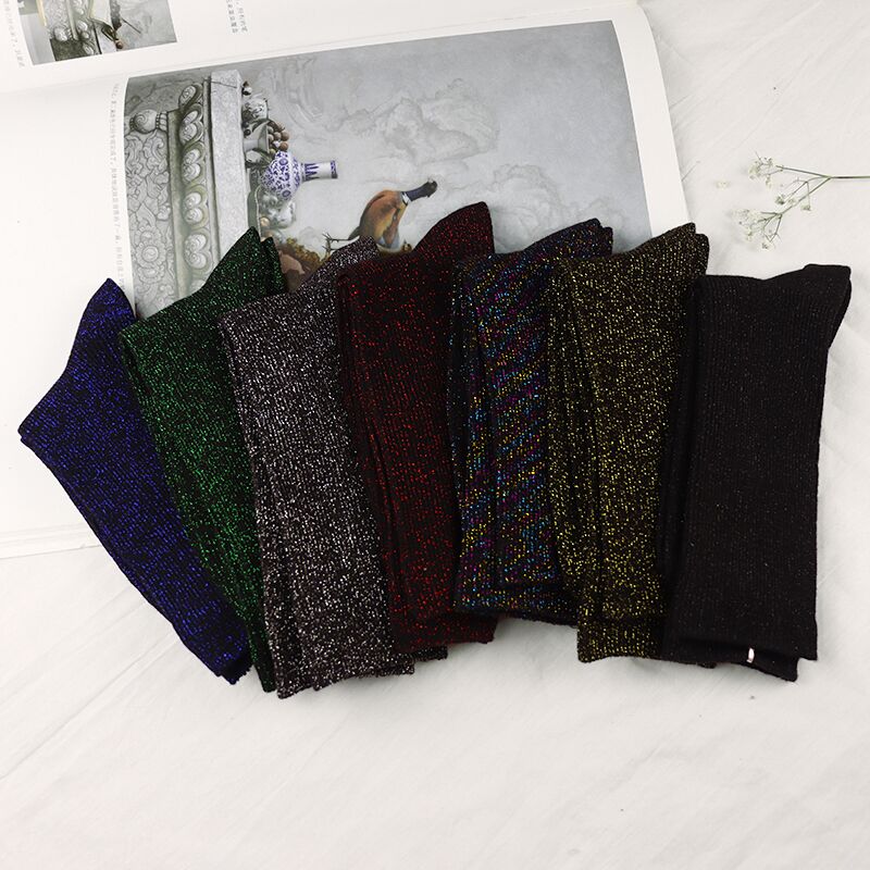 Korean style fashion design woman socks high quality solid color shiny gold and silver silk woman socks summer breathable socks