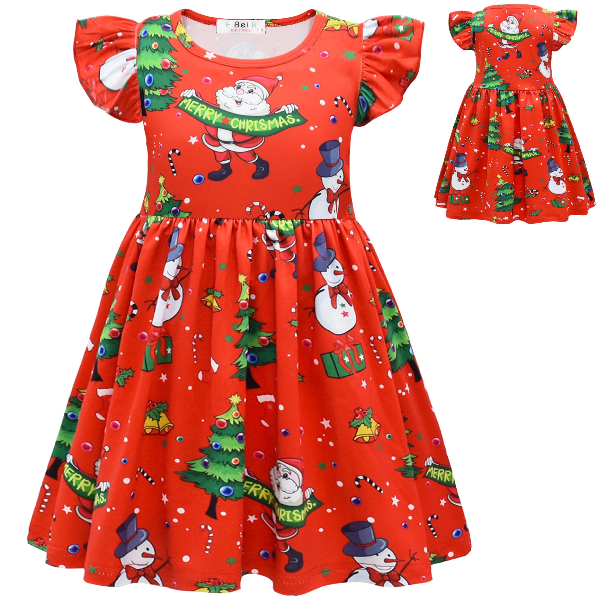 Baby Girls Christmas Princess Dress Santa Claus Cartoon Print Dress Milk Silk Mermaid Pattern Twirl Dresses