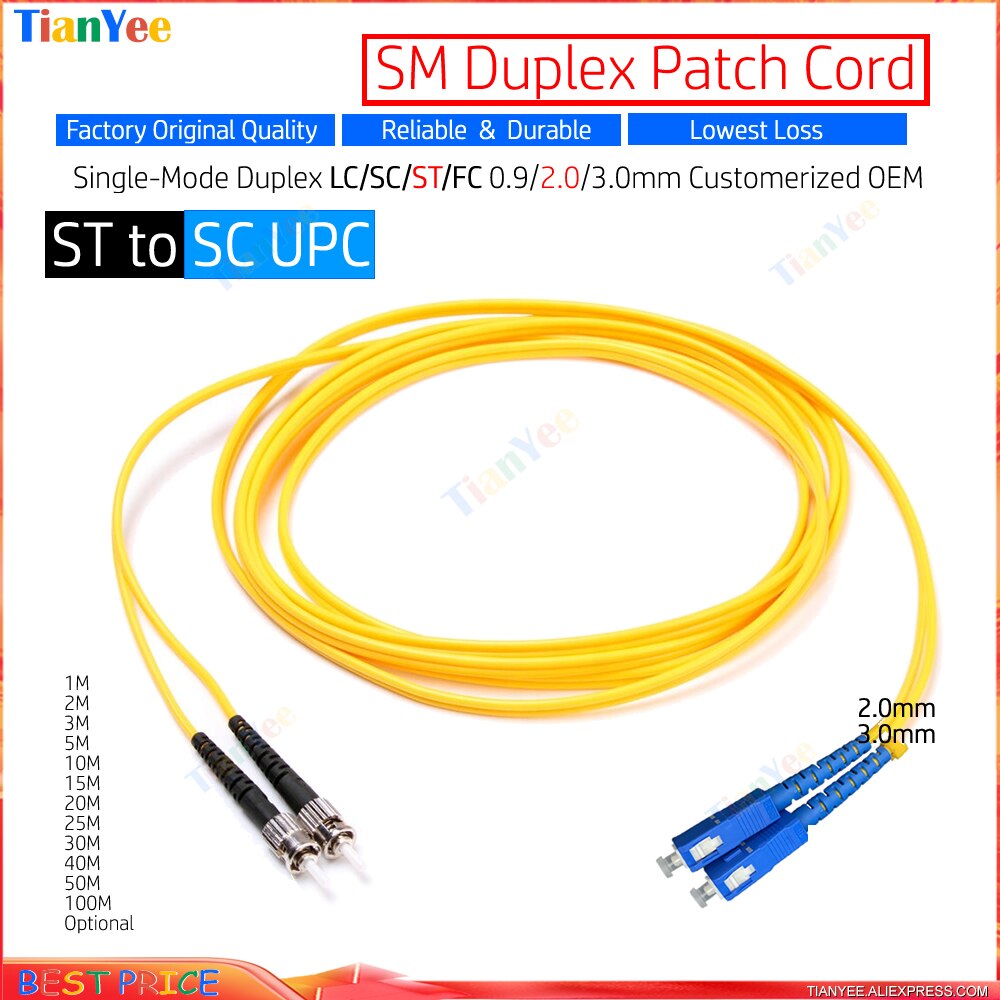 5/10/20pcs Lot sell high quality ST to SC UPC Mixed SM Duplex LC/SC/ST/FC UPC FTTH Patch Cord Jumper 2.0/3.0mm 1~50m