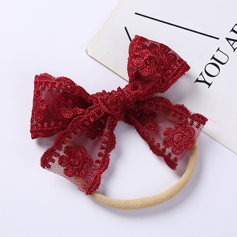 2PC Baby Girls Bows Lace Hair Ties Embroidered Elastic Headband For Newborn Infant Toddlers Ponytail Hair Rope Baby Accessories