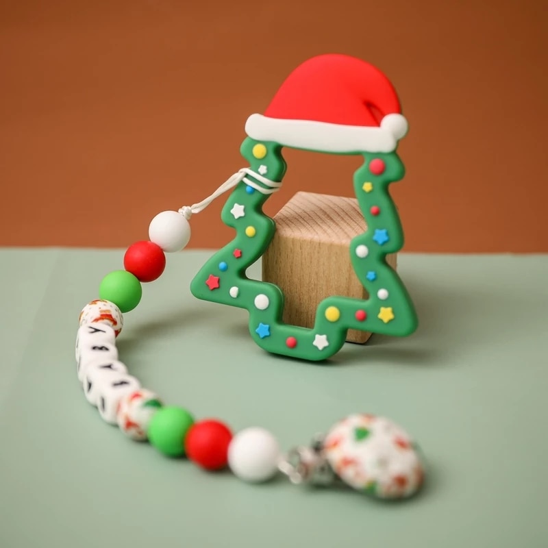 Personalized Pacifier Clip Christmas Tree Santa Chain For Pacifier Silicone Teethers For Baby Bpa Free Christmas Gift For Baby