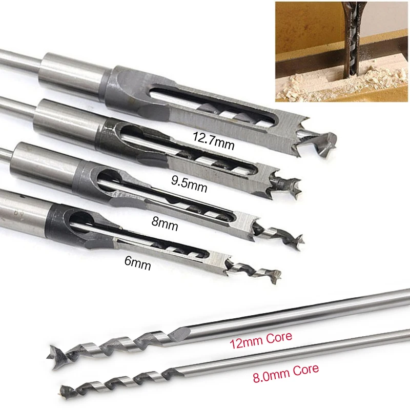 Woodworking Drill Core HSS Drill Tools Kit Sets Twist Drill Bit Square Auger Mortising Chisel Square