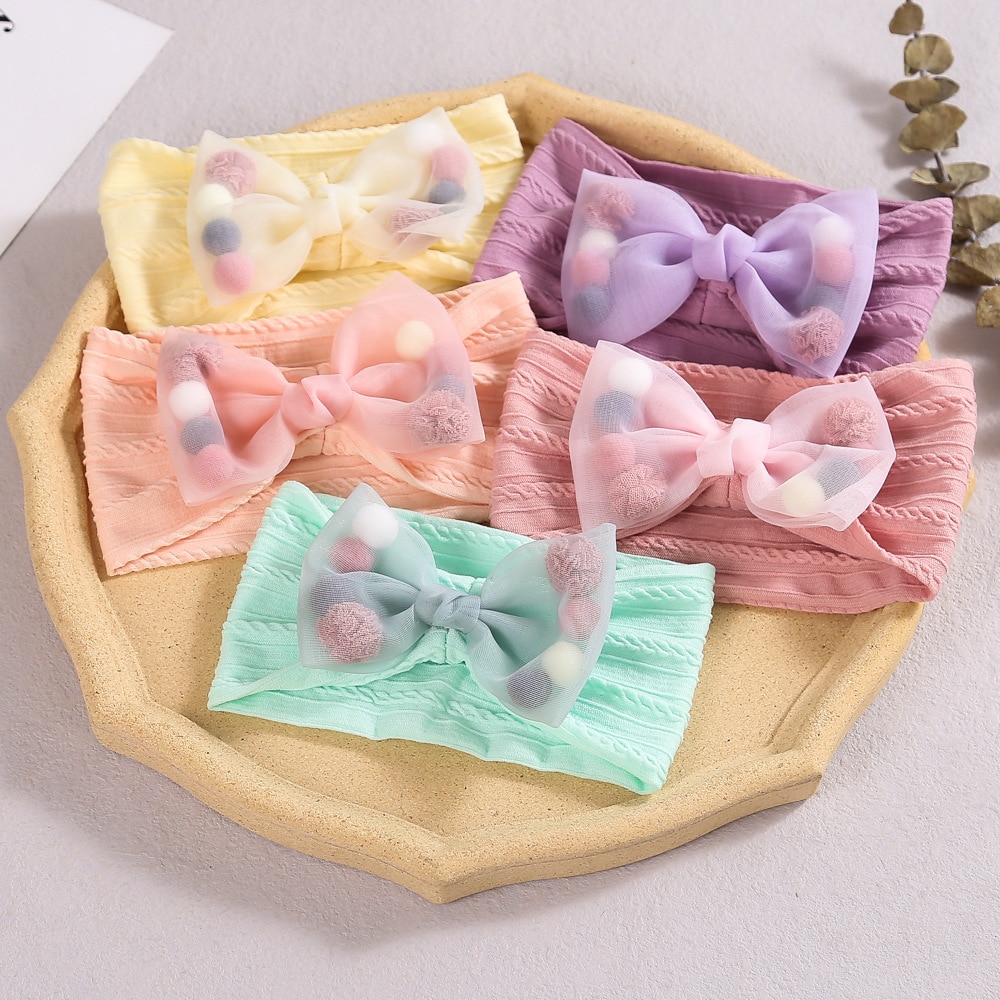 Baby Hair Accessories Children's Jacquard Nylon Headband Net Yarn Bowknot Baby Headband Kids Headwear Newborn Headdress