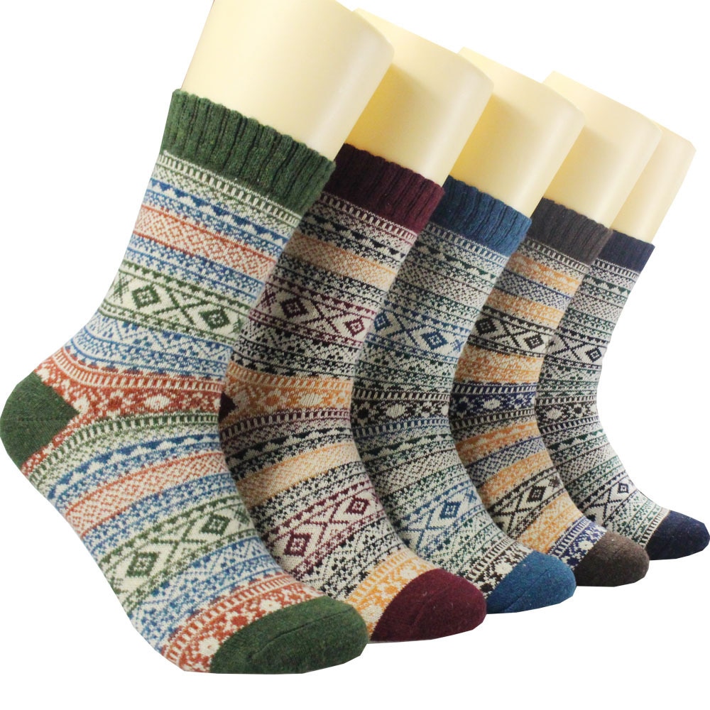 5 Pairs/Set Retro Womens Mens Winter Thermal Socks Warm Soft Wool Thick Nordic Sock Women Sock Winter Comfortable Cotton Sock