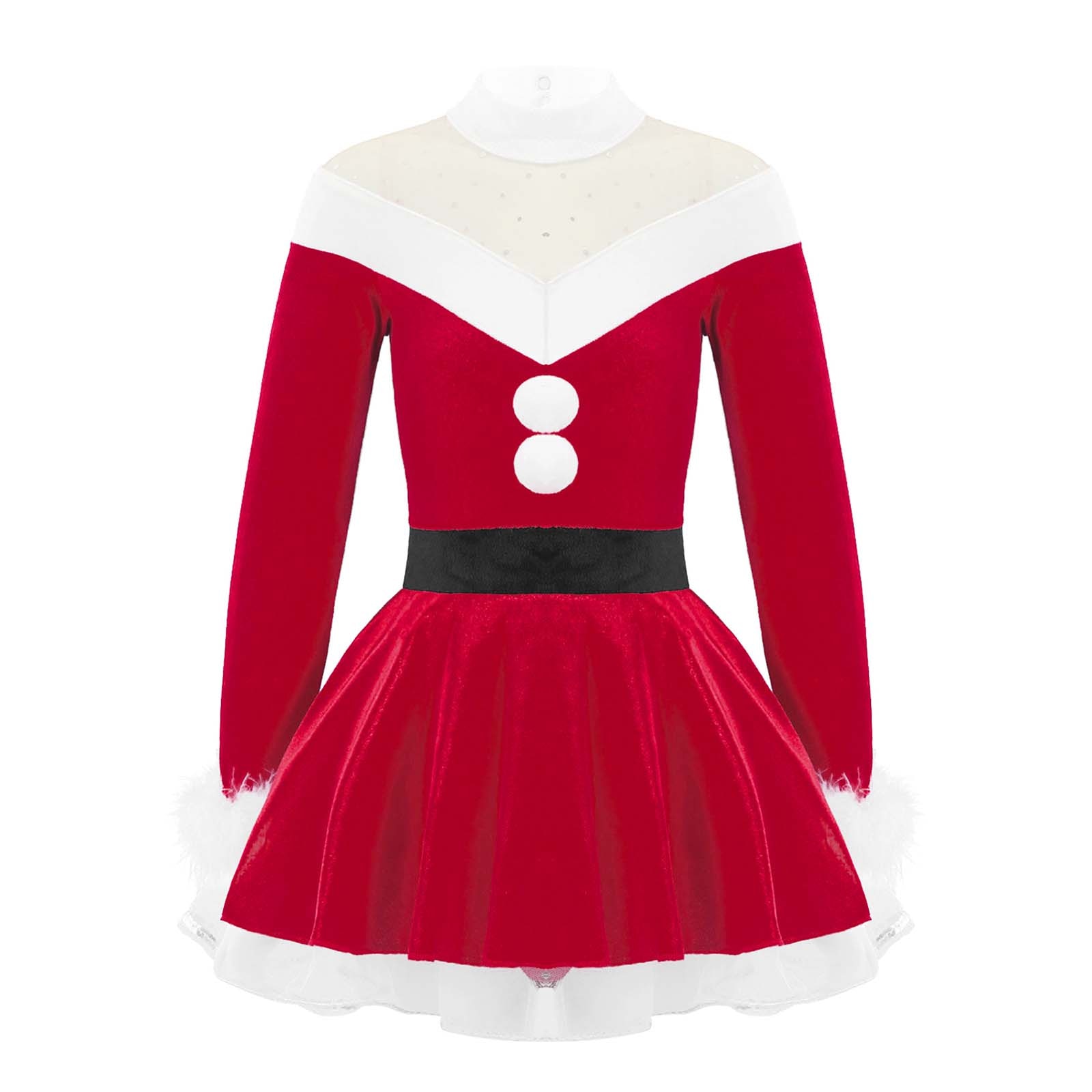 Kids Girls Christmas Dresses Flannel Long Sleeve Tutu Dress Adorned Velvet Dance Dress Bodysuit Cosplay Xmas Outfits 4-16 Years