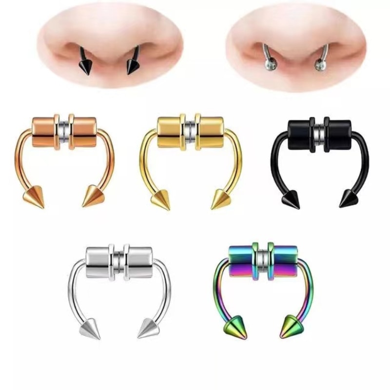 Fashion Fake Perforated Nose Ring Alloy Nose Perforation Hoop Spacer Ring Lady Body Jewelry Gift Magnetic Fake Perforation 2021
