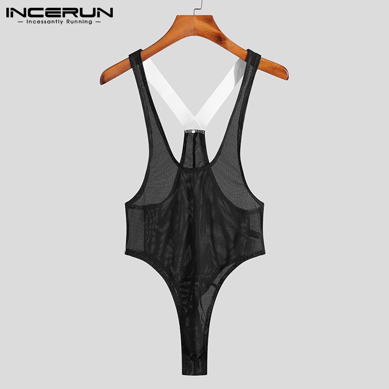 INCERUN 2022 New Men Splicing Onesies Comfortable Homewear Sexy Casual Male All-match Breathable Mesh Sleeveless Bodysuit S-5XL