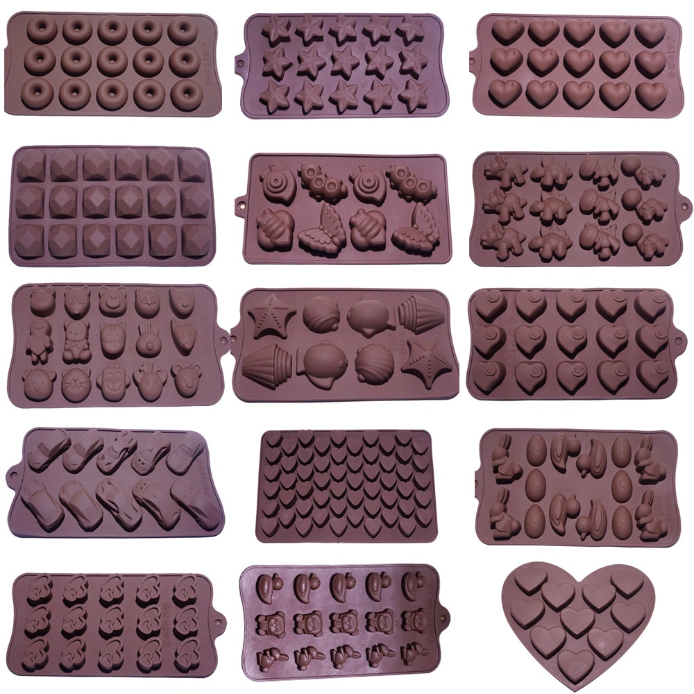 Brown Color Silicone Material Chocolate Molds Ice Tray Baking Tools Diy Biscuit Fondant Epoxy Pastry Candy Chocolate Molds