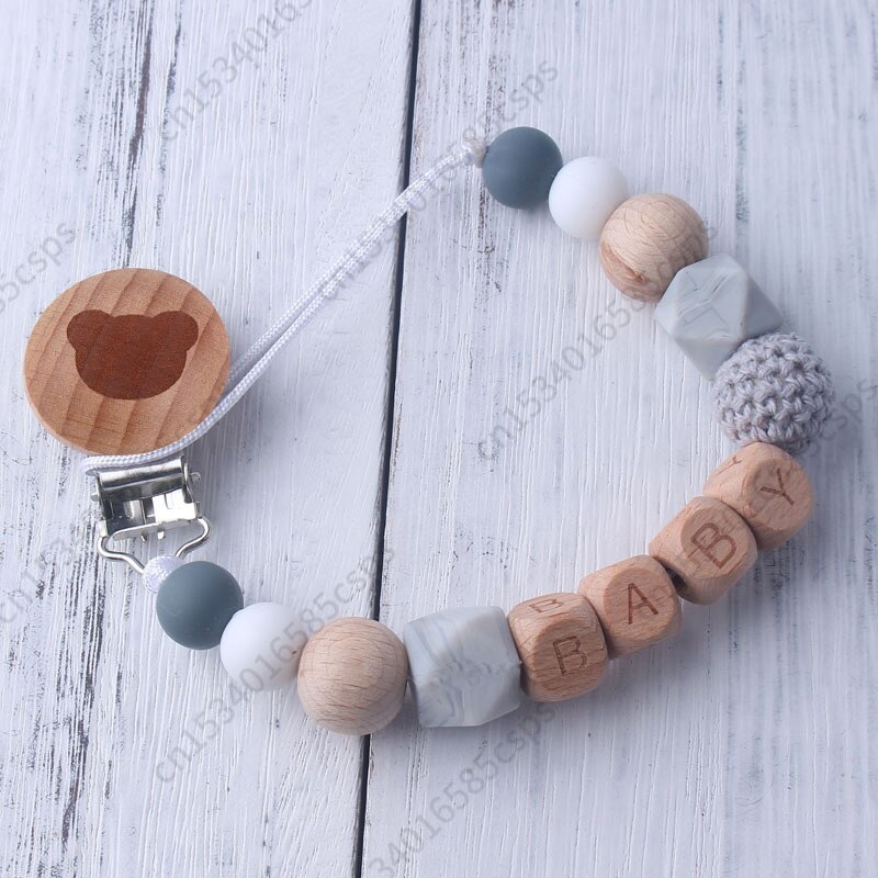 Personalized Pacifier Clip With Name Beech Wood Custom Pacifier Clip Soother Dummy Chain Holder Baby Teething Toy Baby Sucking