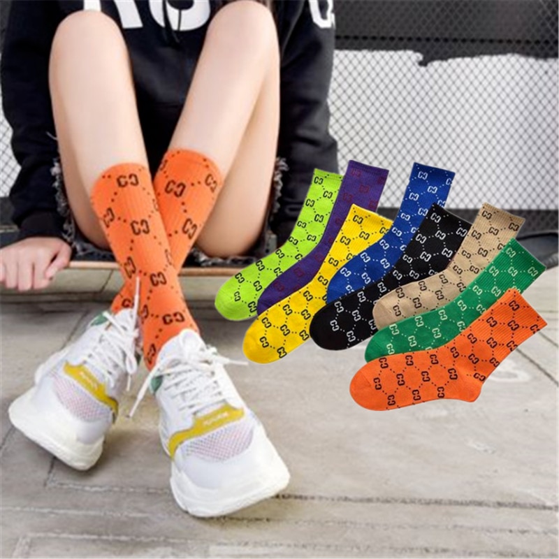 New Hip Hop Letter CC Sockings Cotton Harajuku Funny Kawaii Female Streetwear Retro Fashion INS Skateboard Happy Men Women Socks