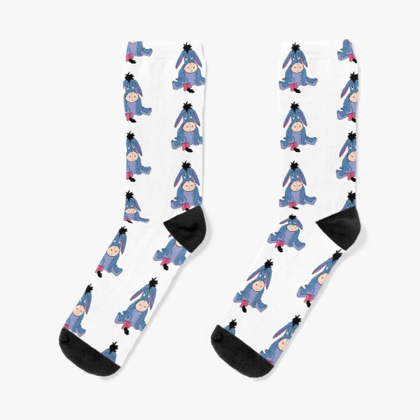 Eeyore Drawing Crew Socks Breathable Unisex Cute Autumn Pattern Cotton Winter Mens Comfortable Best Women Girls Cartoon Black