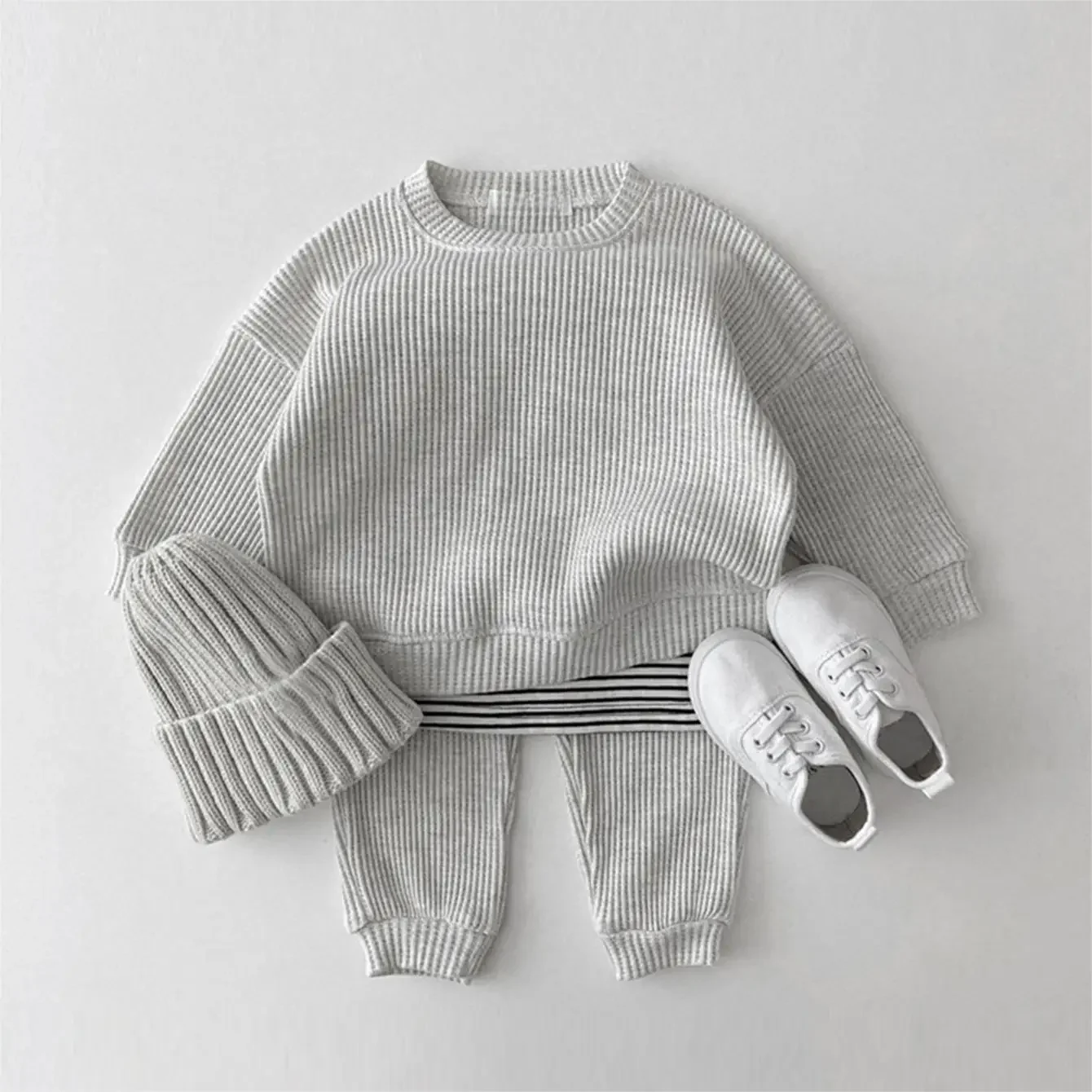 Korean Baby Clothing Sets Waffle Cotton Kids Boys Girls Clothes Spring Autumn Loose Tracksuit