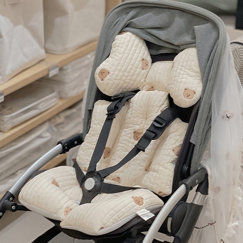 Ins Baby Stroller Accessories Cute Bear Seat Cushion for Children Stroller Mattress Car Seat Embroidery Cotton Diapers Nappy Pad