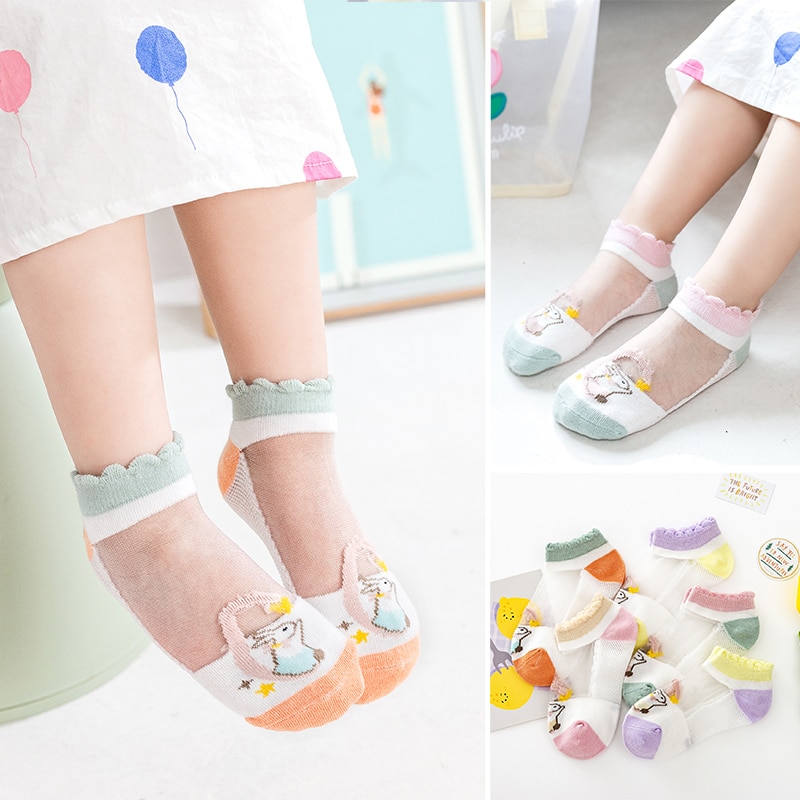 Princess Girls summer cotton Ultra-thin breathable lace socks rabbit multicolor soft color matching cute baby child mesh socks
