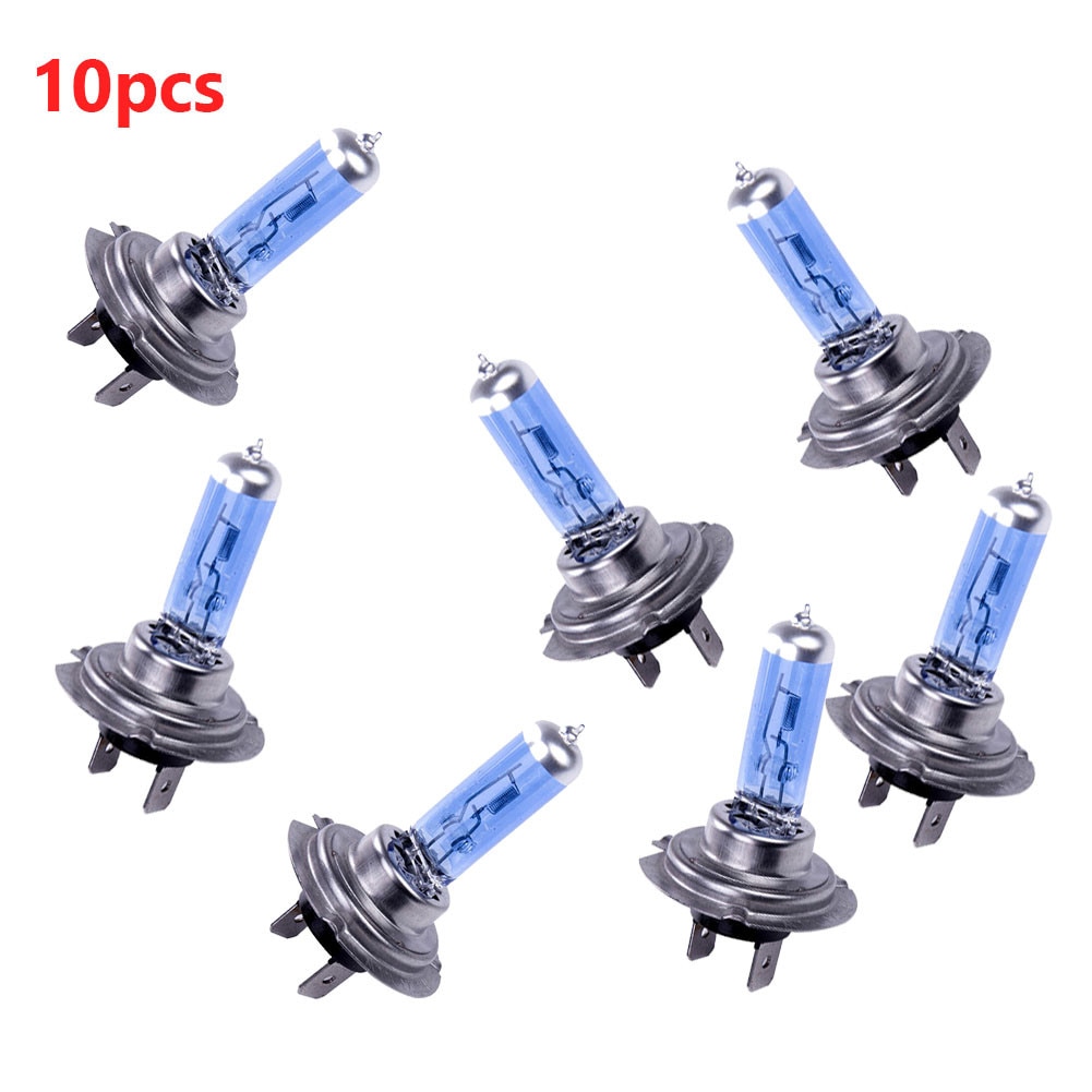 10pcs H7 55W Ultra-white Light Blue Bulbs Car Halogen Lamp Car Headlight Bulb 12V 6000K 1500LM Auto Driving Light Bulb