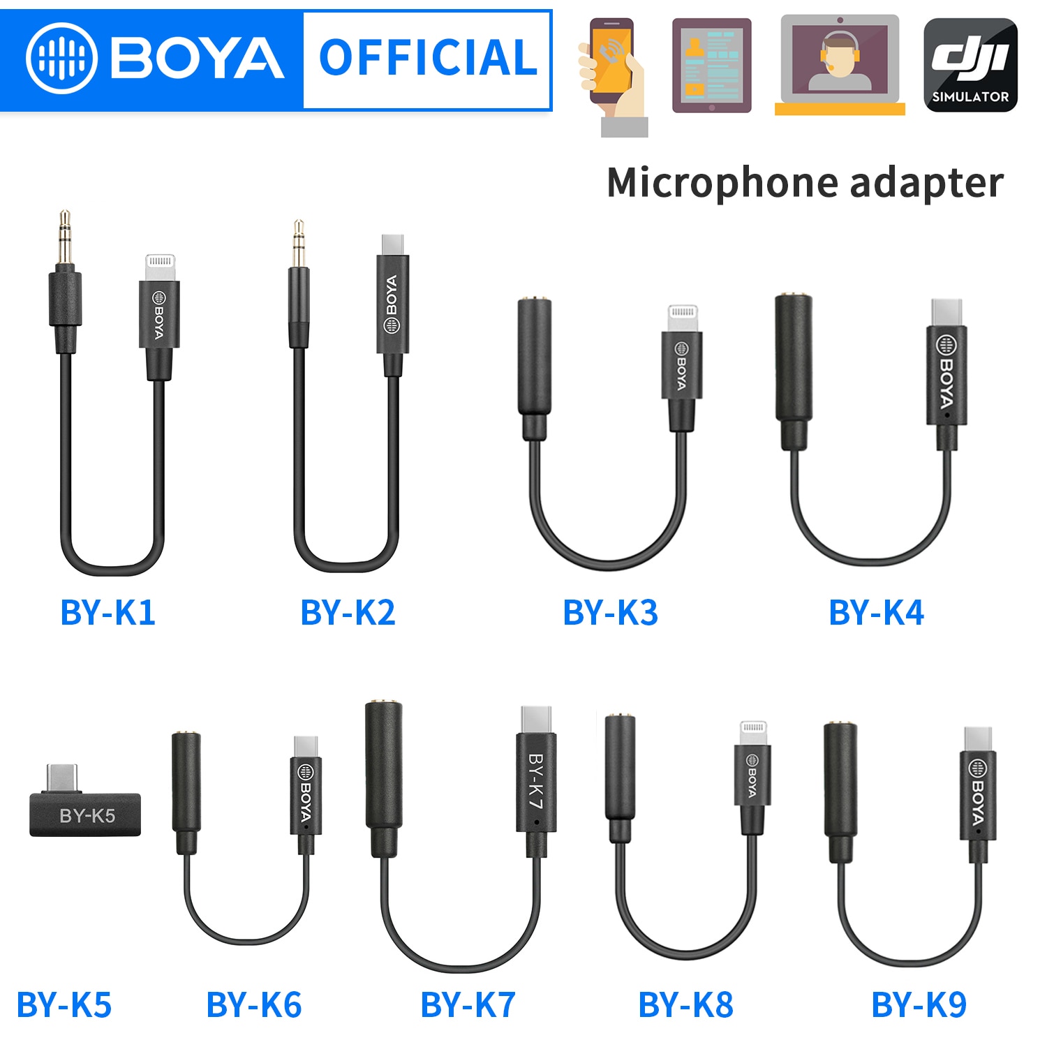 BOYA BY-K1-K9 3.5mm TRS to Lightning/Typec Apple Android Phone Audio for Microphone Adapter Cable Accessories 0.06m Data Line
