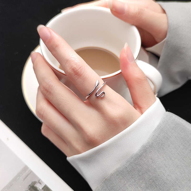 Solid Color 925 Sterling Silver Snake Ring for Women Open Adjustable Cute Snake Simple Sliver Rings Anniversary Fine Jewelry