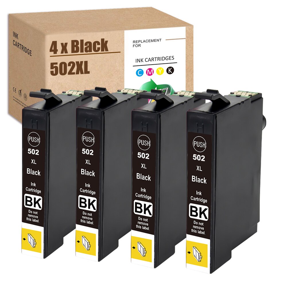 HS 4x Black 502 XL Ink Compatible for Epson 502XL Cartridge T502 for WF-2865DWF,WF2865,WF-2860DWF,WF2860,XP-5100,XP5100,XP-5105