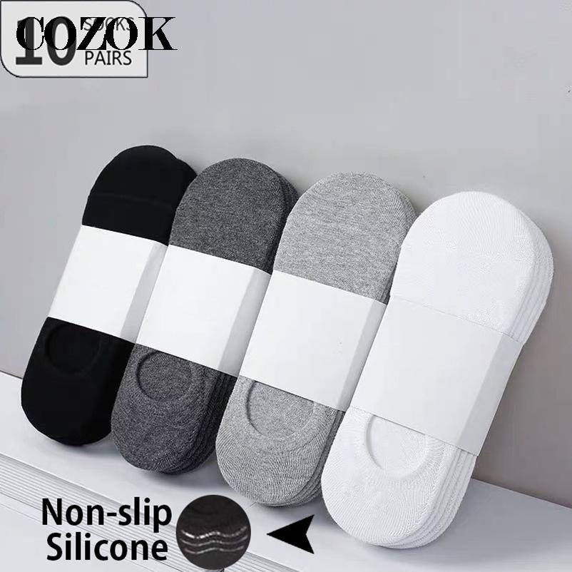 10 Pairs Summer Thin Invisible Cotton Men's Socks Silicone Non-Slip Sock For Men Breathable Pure Color Socks Fashion Boat S