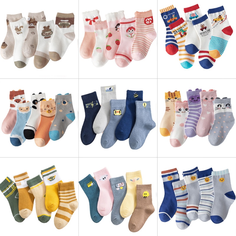 5 Pairs Soft Cotton Children Socks Cute Cartoon Print Kids Socks Newborn Toddler Baby Socks Casual Girls Boys Socks 1 To 12 Yrs