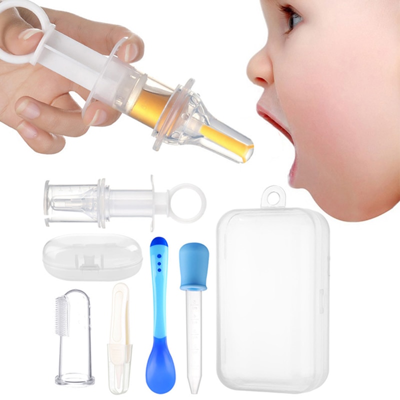 5Pcs Baby Kids Care Kit 10ml Liquid Medicine Dropper Dispenser Syringe with Carrying Case Pacifier Feeding