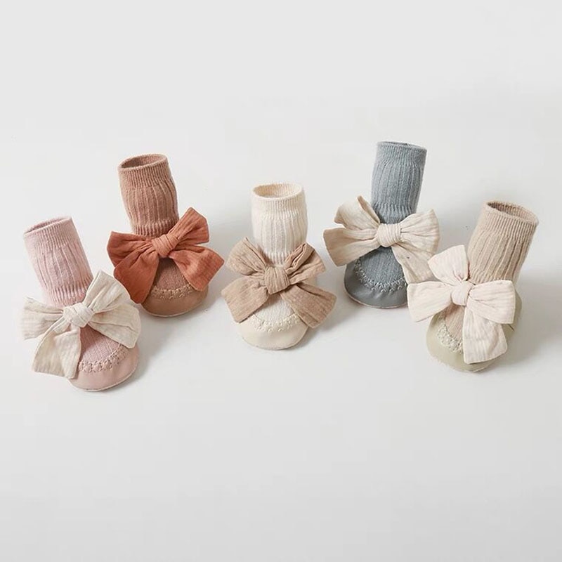 Autumn Winter Baby Girls Socks Newborn Baby Bowknot Socks Infant Baby Socks Anti Slip Soft Cotton Floor Sock Shoes