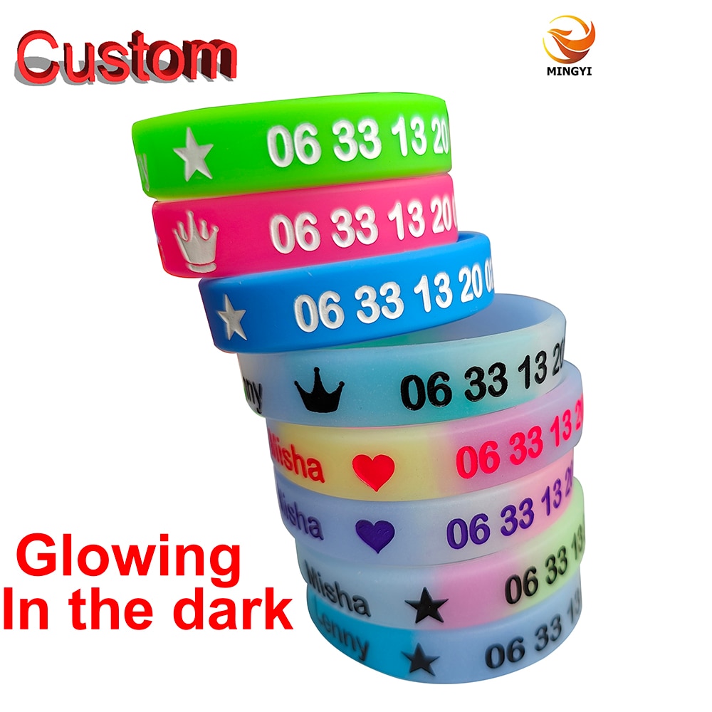 1PCS Luminous Custom Bracelet Customizable Silicone Wristband Personalized Customized Bangles Glowing in the Night