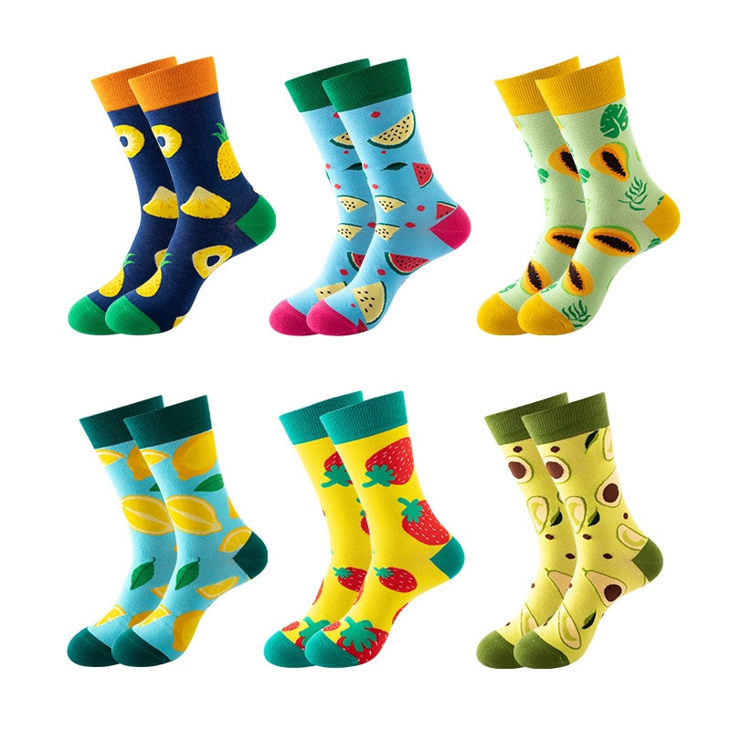 2022 Women Funny Socks Harajuku Men's Socks Kawaii Watermelon Avocado Pineapple Lemon Strawberry Fruit Happy Christmas Gift