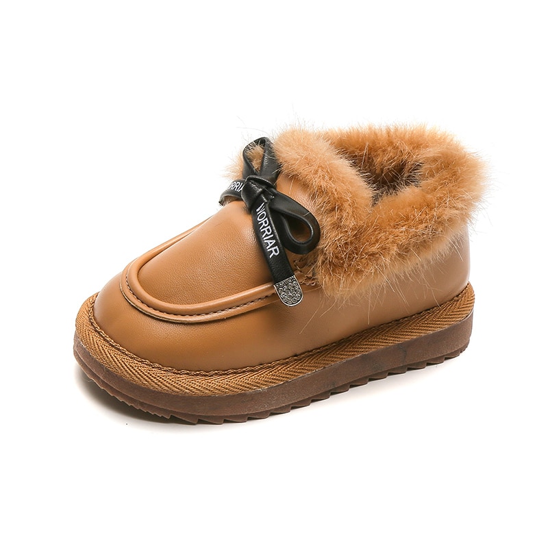 Kids Leather Shoes Warm Cotton Children Winter Shoes for Toddlers Boys Girls Fluffy Fur Soft Kids Casual Shoes Bow-knot Loafers