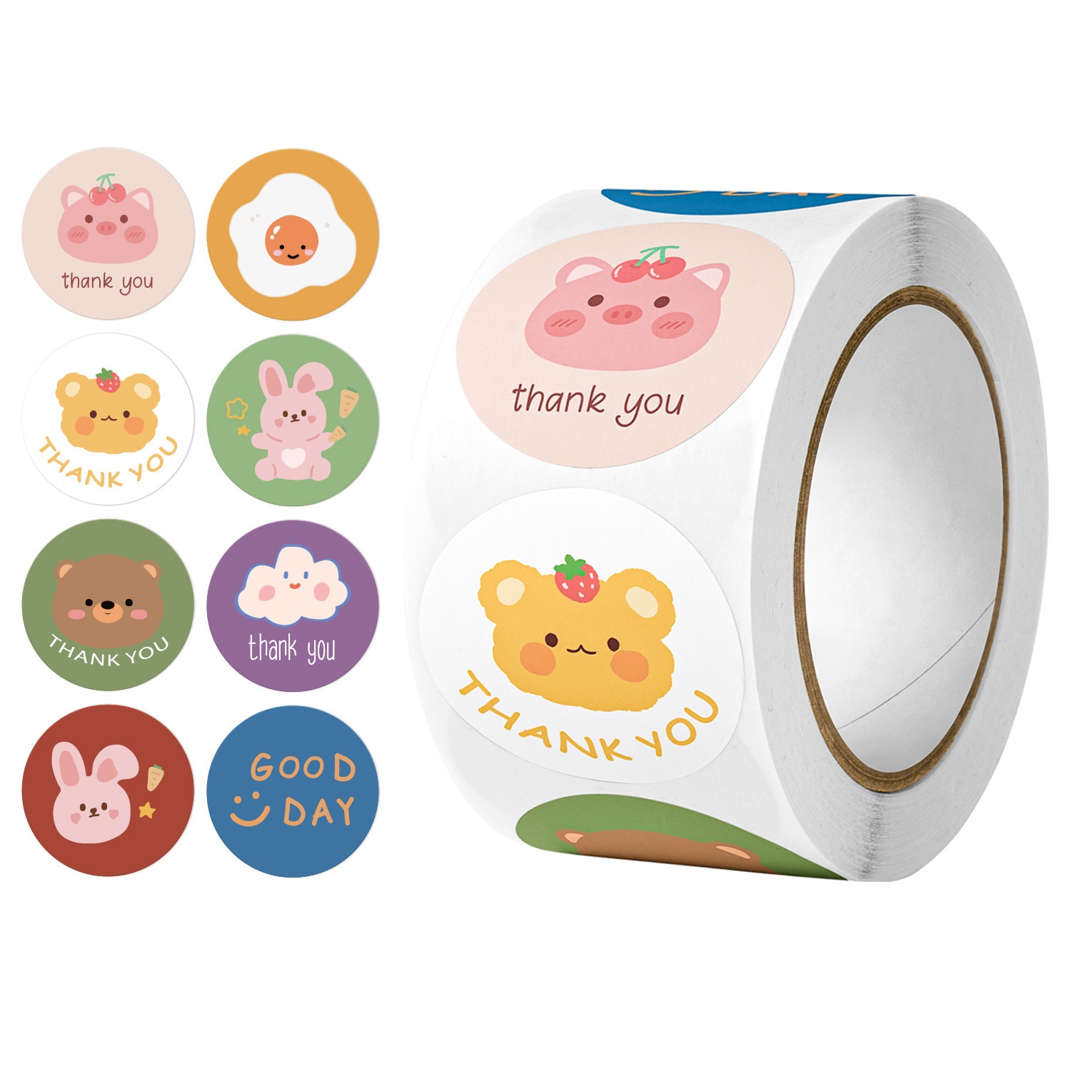 100-500Pcs Round Cartoon Animals Thank You Stickers Cute Bear Teachers Reward Handmade Sealing Stickers Stickers