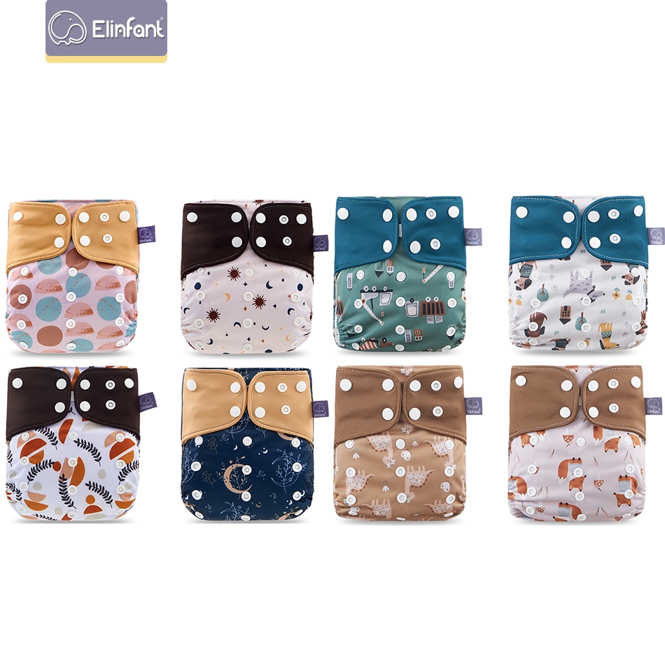 Elinfant Cloth Diaper Set Baby 8 Pcs/Set Pocket Diapers One Size Or With 8 Pcs Insert Adjustable Cloth Nappy For Baby Girls&