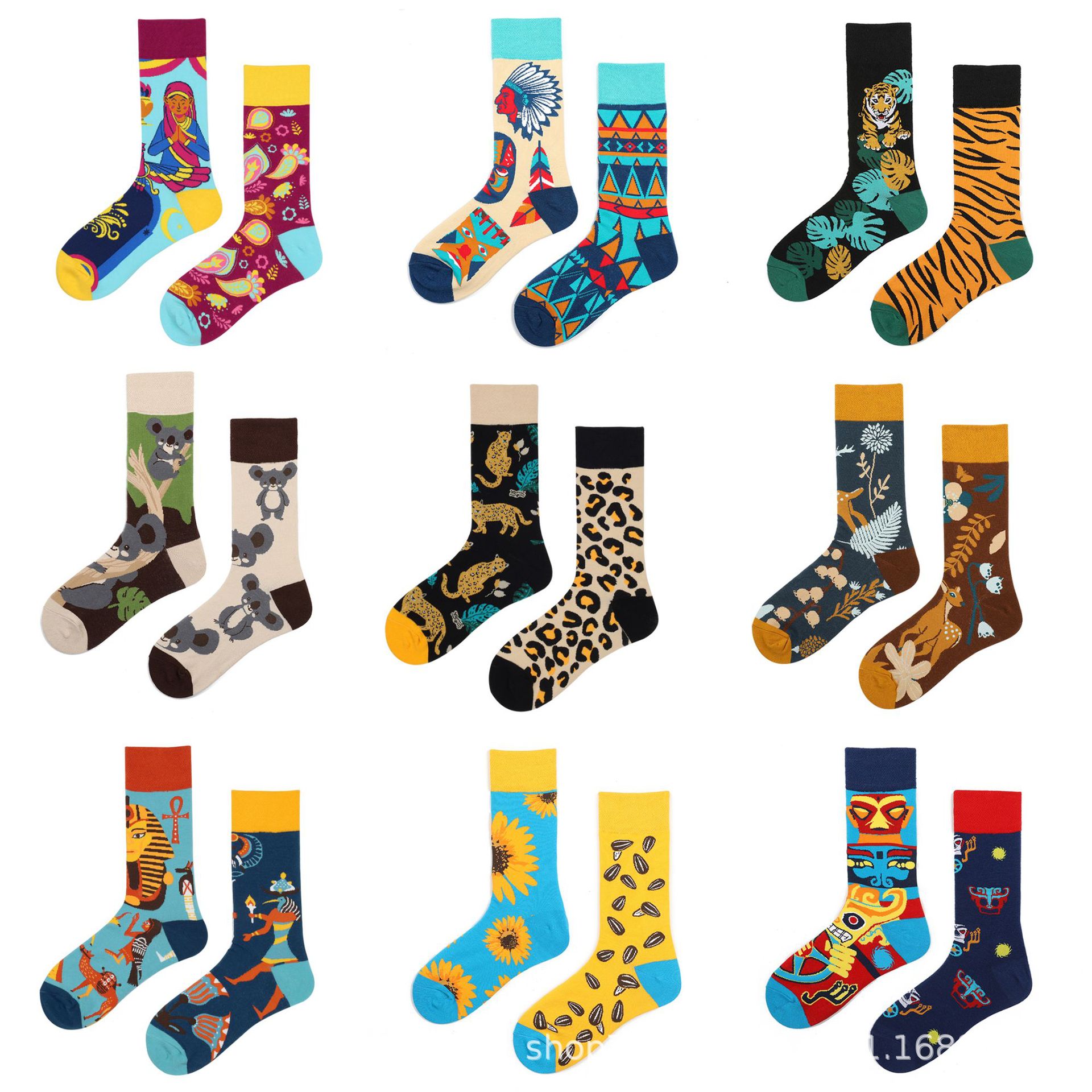 New Product Original Asymmetric AB Tube Socks Men and Women Pure Cotton Animal Tiger Sports Breathable Fashion Chinese Style