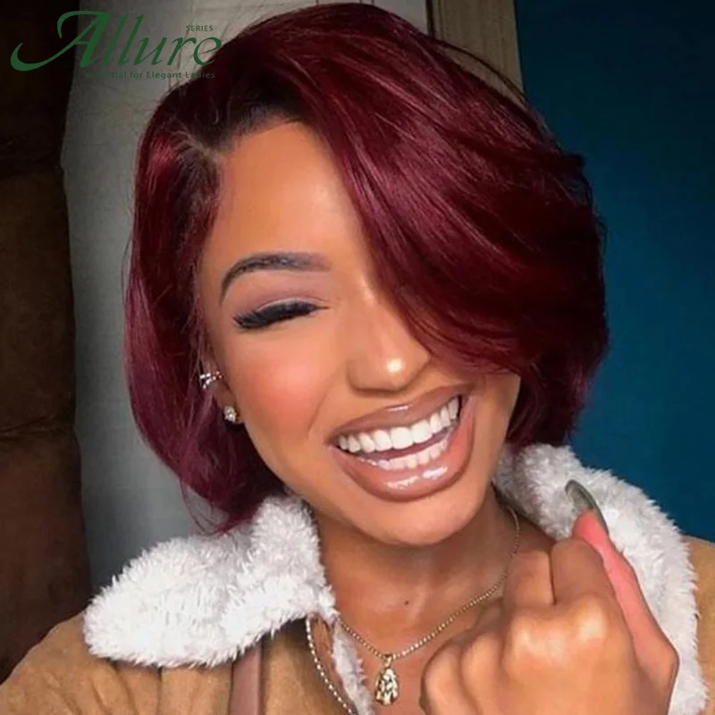 Burgundy Short Bob Wig With Bangs Wear to Go Bob Human Hair Wigs For Black Women Colored 99J Brown