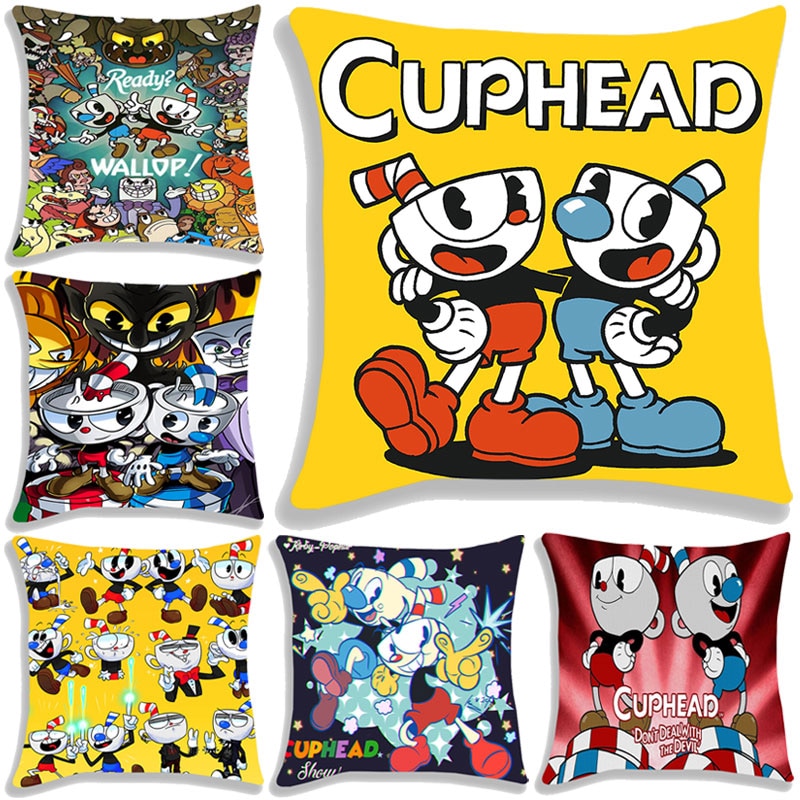 Cuphead And Mugman Pillow Case Cartoon Games Printed Cushion Cover 45x45cm Decoration Throw Pillowcase Single-sided Pillow Cover