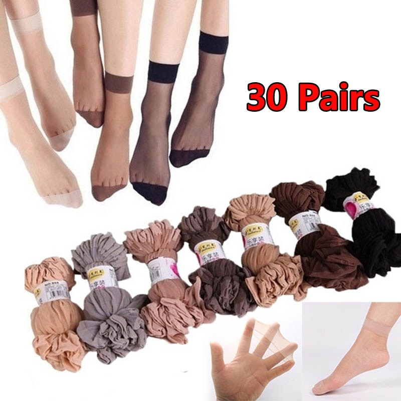30Pairs Summer Transparent Short Socks Women's Thin Crystal Clear Girl Ankle Silk Smooth Invisible Non-slip Suitable Socks